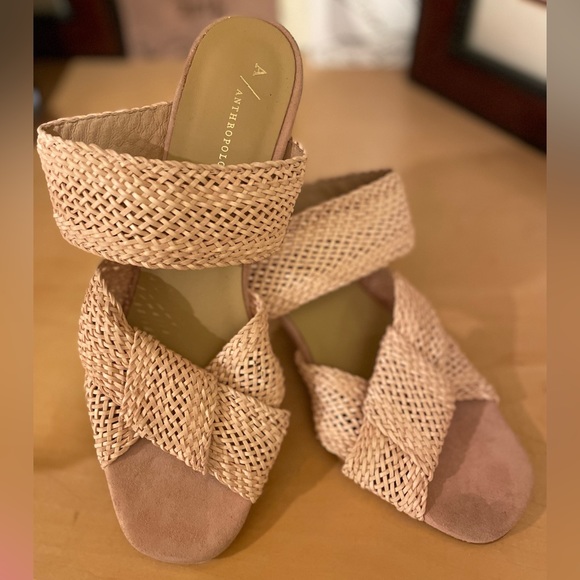 Anthropologie raffia heel sandal blush pink size 8 (39) - Picture 8 of 10